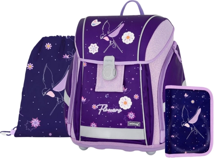 School Set 3 pcs Premium Light Flowers – lightweight satchel, gym sack and pencil case
