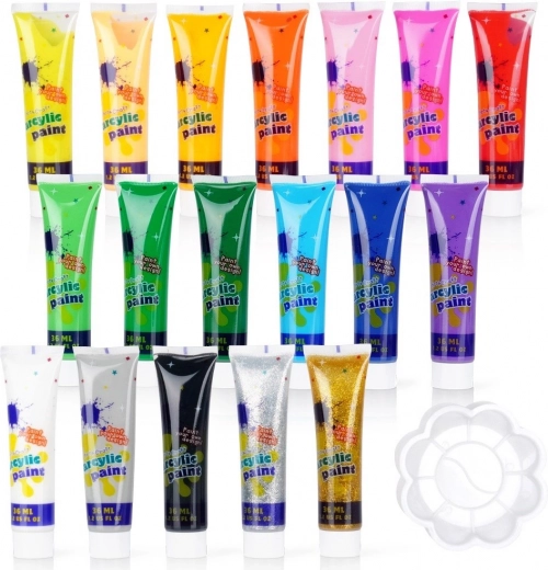 Acrylic paints with palette 36 ml, set of 19 pieces