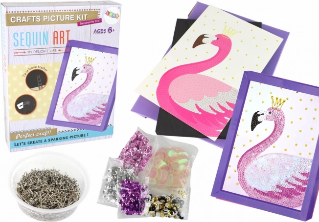 Kit Creativo Fai-da-te Paillettes Spilli Cornice Fenicottero