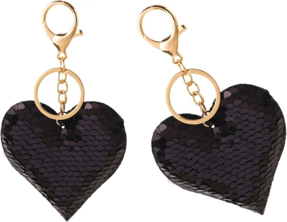 Heart keychain with reversible sequins silver black