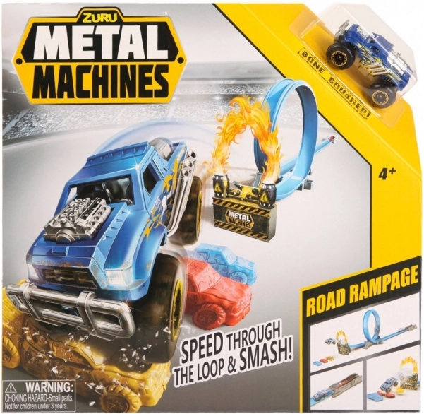 Stunt racing track with ramp and launcher with metal car