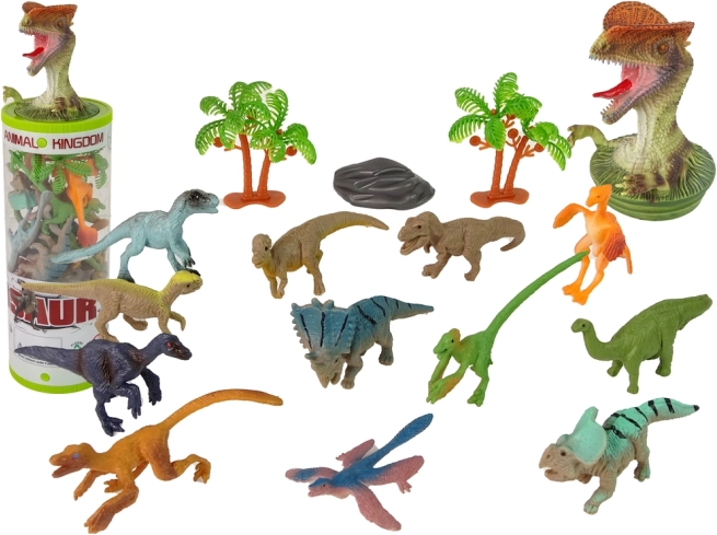 Set dinosaurussen in een buis – 12 stuks met accessoires
