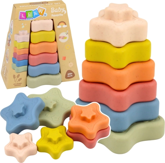 Torre sensoriale impilabile a stelline, morbidi pezzi in silicone, 6 livelli