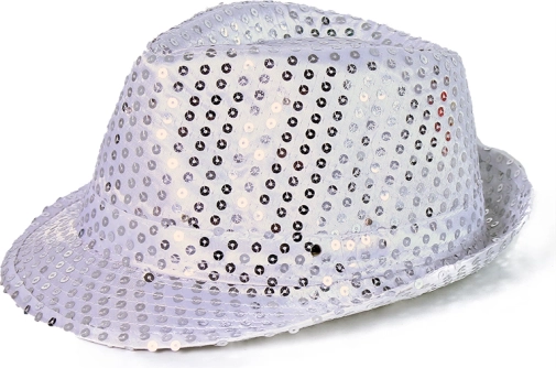 Silver disco hat with LED light for adults