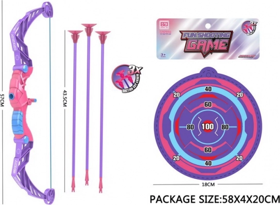 Kids' bow with arrows and target, purple, 57 cm