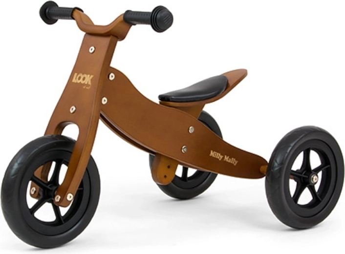 Houten 2-in-1 loopfiets voor kinderen Milly Mally Look Cool Dark Natural