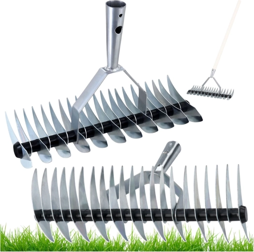 Aeratore e scarificatore manuale LEAN per prato, bifacciale, larghezza 34 cm