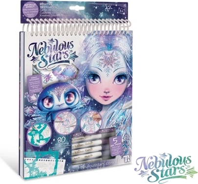 Creatief schetsboek Nebulous Stars Iceana met sjablonen en metallic pennen