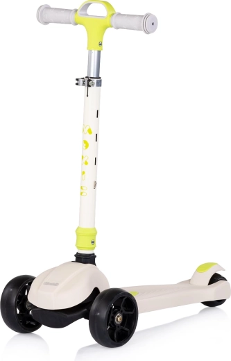 Trottinette tricycle pour enfants avec roues LED et pliage Chipolino Moxie – blanc/vert citron