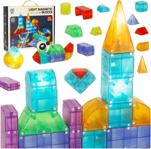 Magnetic building blocks with light-up elements 3D figures – 64 pieces