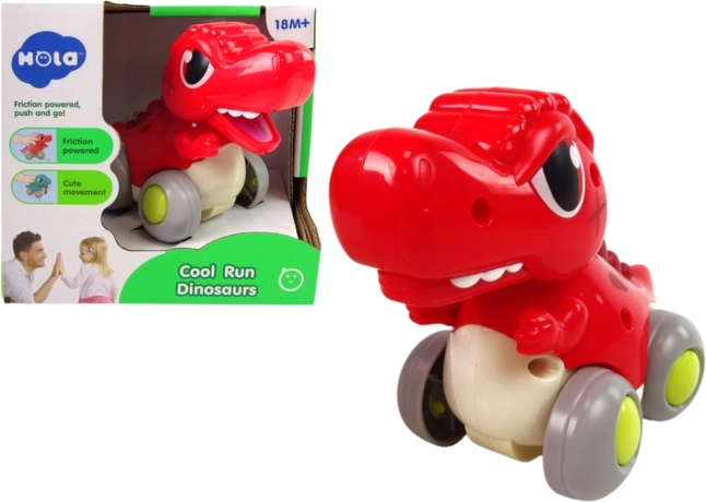 Dinosaure rouge à roulettes T‑Rex – jouet à tirer/friction pour tout-petits