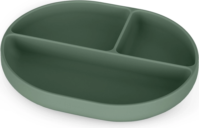 Assiette ovale compartimentée en silicone avec ventouse PETITE&MARS Take&Match Misty Green 6m+