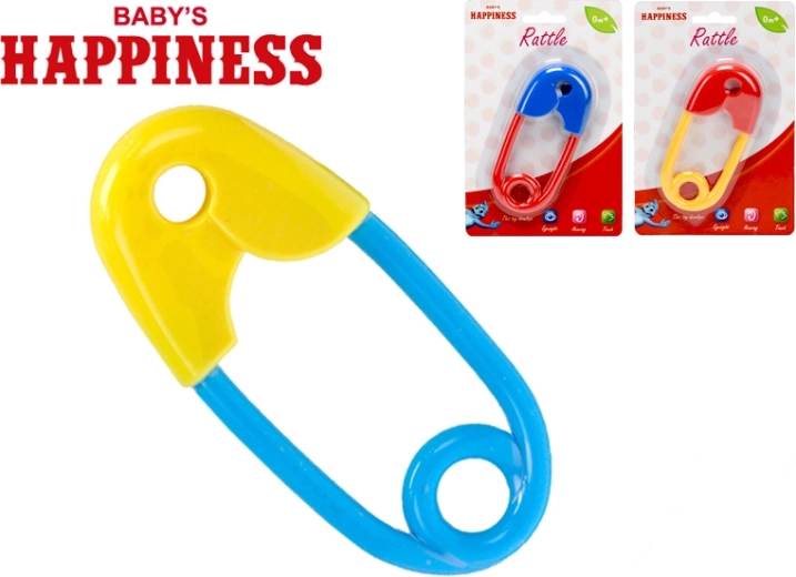 Rattle Safety Pin 12 cm Baby’s Happiness, 3 colors, from 0 months