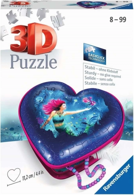 RAVENSBURGER 3D Puzzle Mermaid Heart – Jewelry Box, 54 Pieces