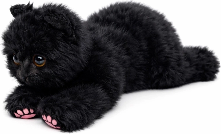 Plys kat liggende sort 38 cm