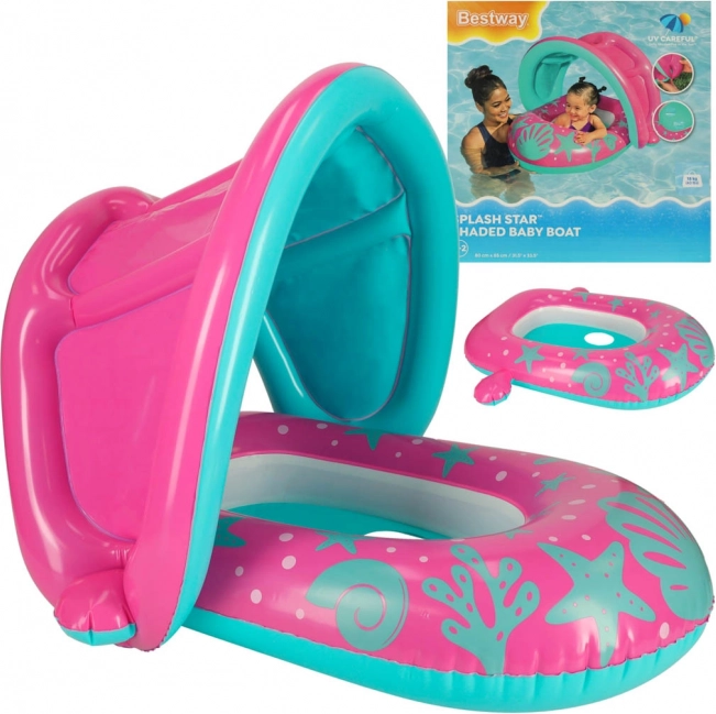 Children’s inflatable swimming ring seat with removable canopy BESTWAY pink-blue