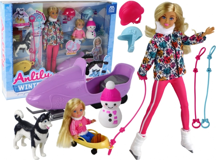 Lalka ANLILY sporty zimowe z husky i skuterem śnieżnym