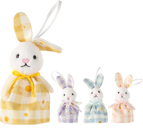 Lapin de Pâques suspendu en tissu 8 × 4 × 11 cm, lot de 12 pcs, assortiment de 4 designs