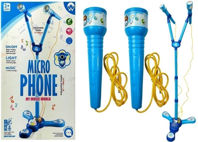 Kinder-karaokeset met dubbele microfoon op statief – blauw