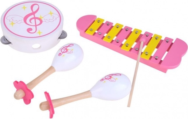 Wooden musical instrument set for children – xylophone, tambourine and maracas