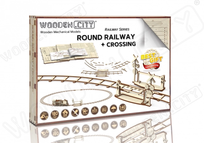 WOODEN CITY 3D-puzzel ronde rails met spoorwegovergang (159 delen)