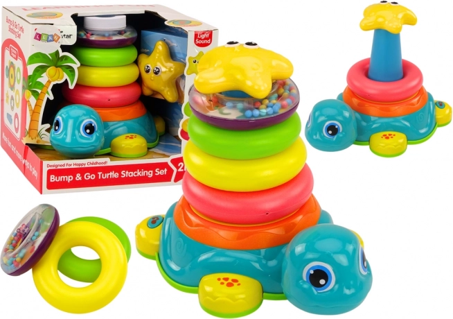 Pyramide Tortue roulante 2-en-1 Anneaux empilables Lumières Sons