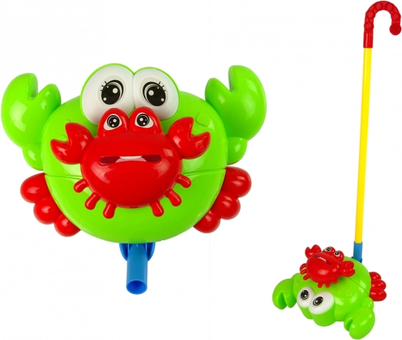 Duwspeelgoed op stok – groene krab met belletje