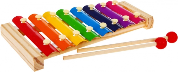 Cimbalom in legno per bambini 3+ Primo strumento musicale Placcatura arcobaleno + bacchette
