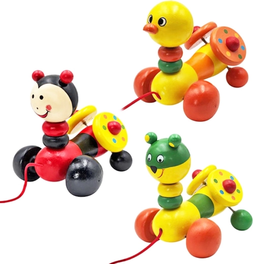 Animal en bois à tirer avec roues tournantes