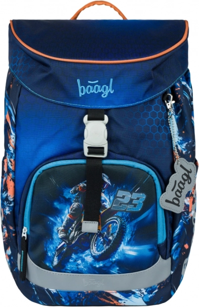 Baagl School Backpack Airy with Motorcycle Motif