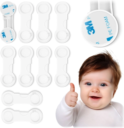 Serrature di sicurezza per bambini per armadietti RICOKIDS, bianche, set da 10 pezzi