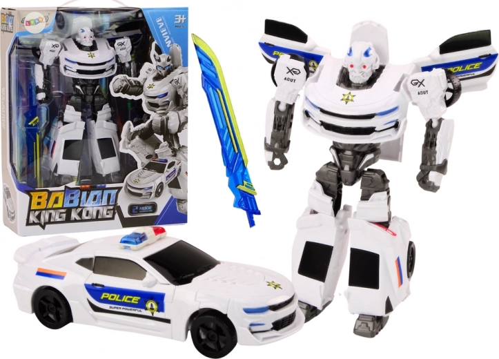Auto-Roboter 2-in-1 Transformierbares Polizeiauto weiß