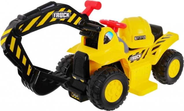 Kids' battery-powered digger Rider + helmet + movable bucket + storage compartment
