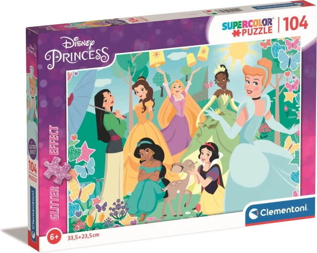 Clementoni bleščeči puzzle Disney princese na vrtu 104 kosov