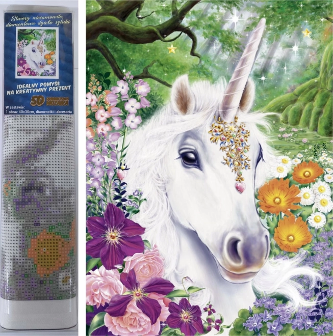 Diamond Painting Unicorn in Flowers 30 × 40 cm