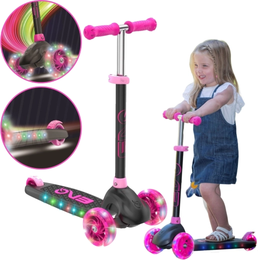 EVO Eclipse trottinette tricycle pour enfants avec roues LED et châssis rétroéclairé – rose