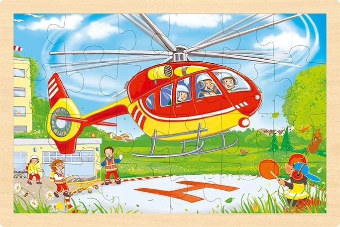 Wooden Double-Sided Puzzle Firefighters and Helicopter 24 Pieces Goki