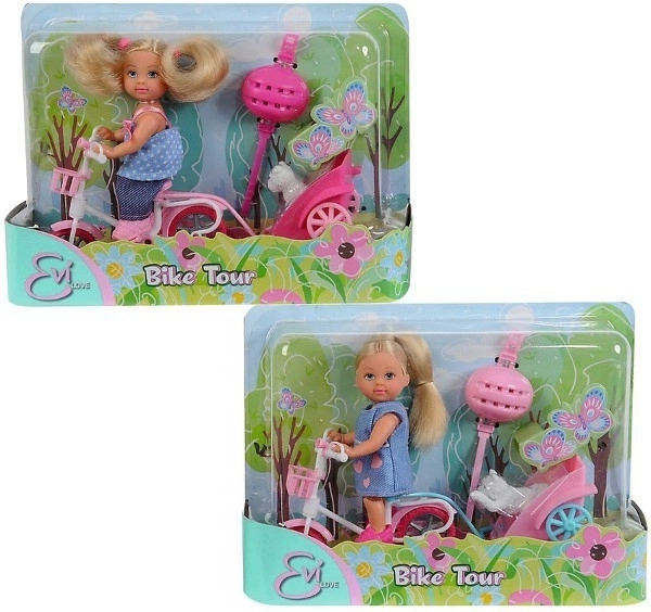 Poupée Evi Love à vélo avec remorque et petit chien