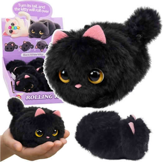Plišano crno mačiće s vrtećim repom i zviždaljkom, privjesak 9 cm