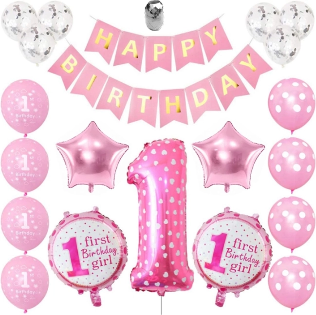 Ensemble de ballons d’anniversaire rose - 1 an