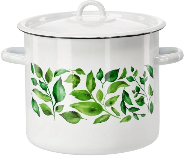 Pentola smaltata 7 l 22 cm bianca Ficus con coperchio