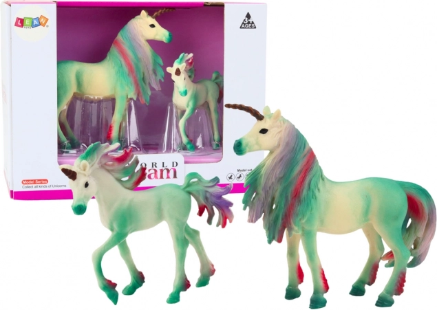 Figure da collezione unicorni verdi – adulto e cucciolo, set 2 pz