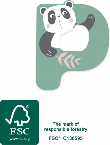 Wooden Letter P with Panda