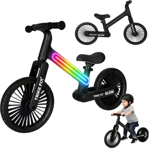 Bicicletta senza pedali per bambini con illuminazione LED Trike Fix Glow, nera