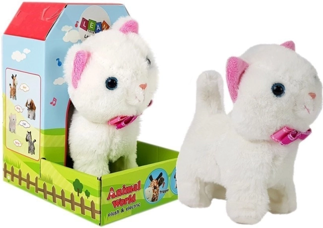 Interactive White Cat with Batteries
