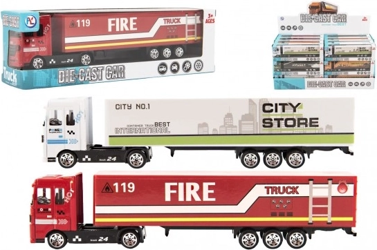 Camion avec remorque – cabine en métal, roue libre, 19 cm