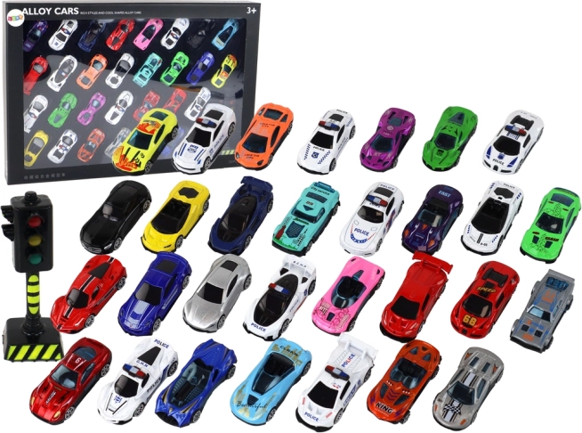 Ensemble de Modèles de Voitures en Aluminium dans une Boîte 30 Pièces Voitures de Sport et de Police