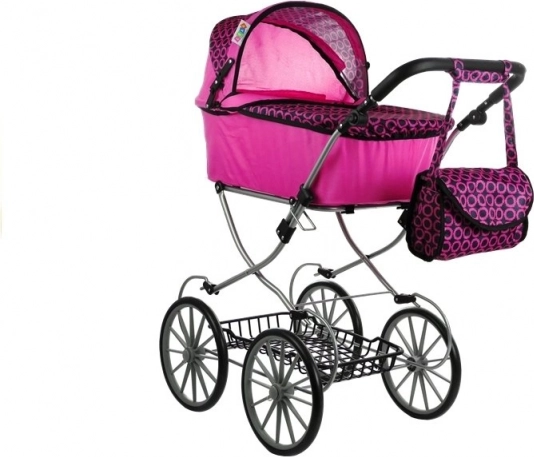 Poussette rétro pour poupées Alice avec nacelle profonde et sac