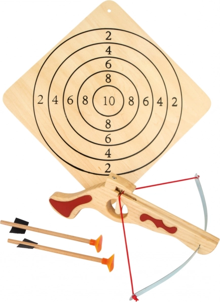 Wooden crossbow with arrows and target small foot