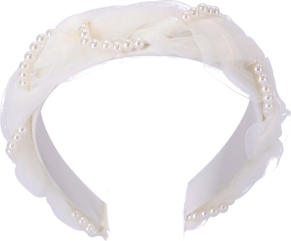 Serre-tête en satin - blanc avec perles